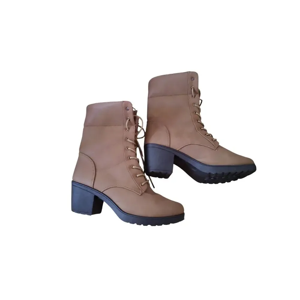 Ashley Blue RiRi Tan Vegan Ankle Boots‎ Women’s Size 11 Lace Up Booties Lace up